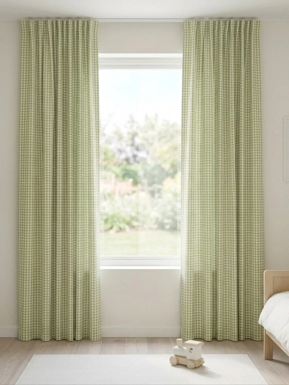 Pottery Barn Kids Green Gingham Lined Curtain Panels 44
